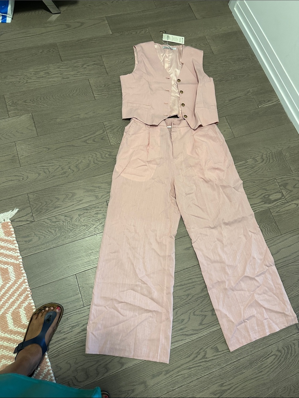Women's Blush Pink Wide-Leg Pants & Vest Set